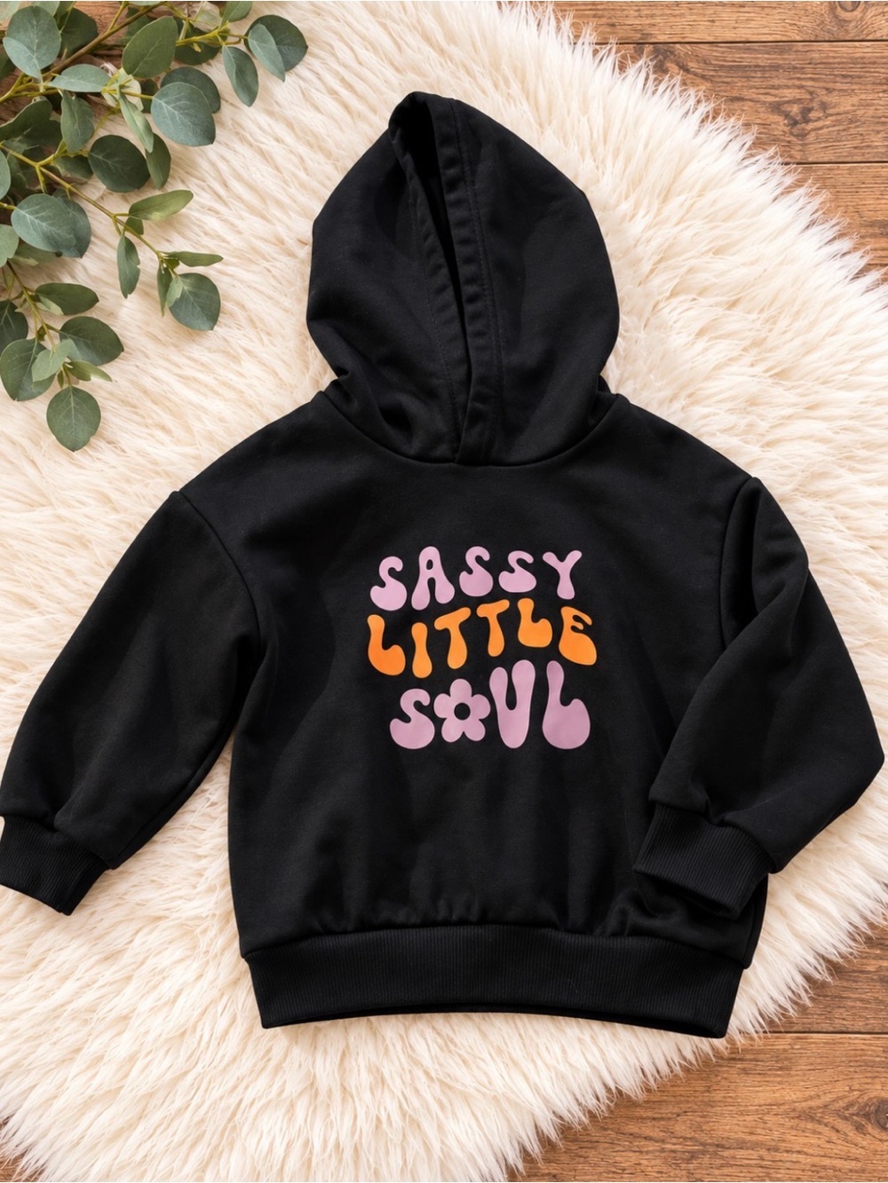 Kids Black Hoodie with Pink & Orange 'Sassy Little Soul' Graphic